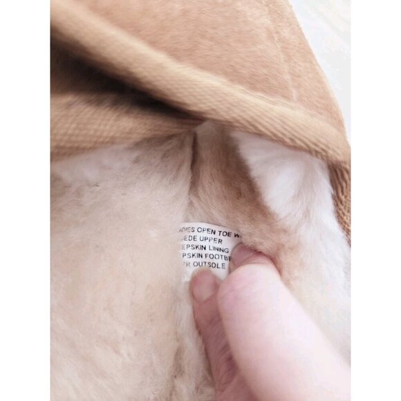 Lamo APMA Suede Leather Wool Shearling Fur Open Toe Slippers L - Picture 9 of 12